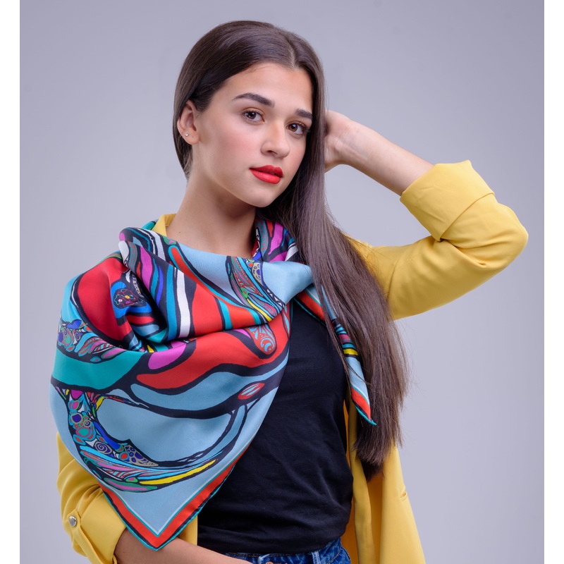 Boomerang Blue Silk Scarf