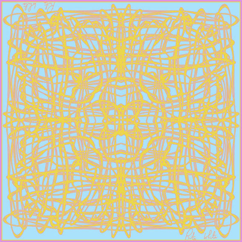 Celtic Swirls in Yellow in Blue, 110cm Square Silk Scarf