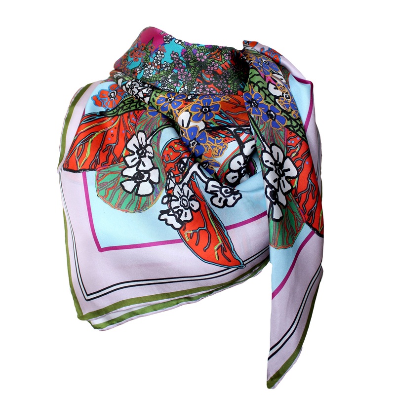 Flowers, 110cm Square Silk Scarf