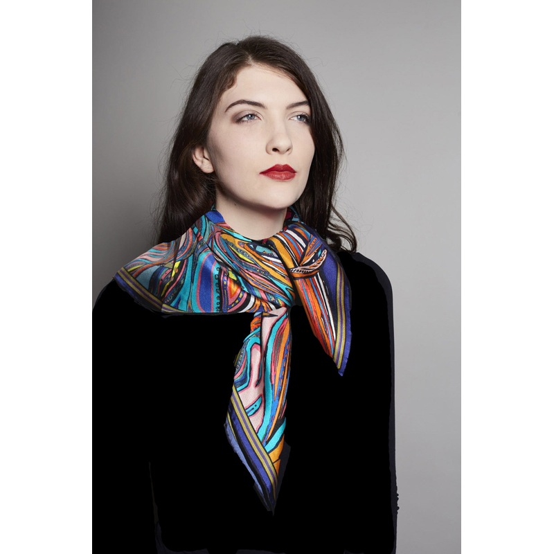 Navy Flame, 100% Silk Twill, 70cm Square