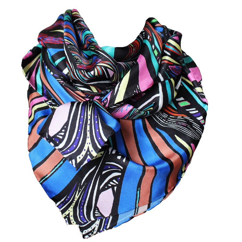 Two Birds in Blue, 110cm Square Silk Scarf