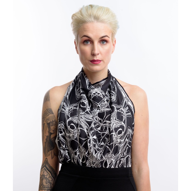 Windy Day, Black and White, 100% Silk Top