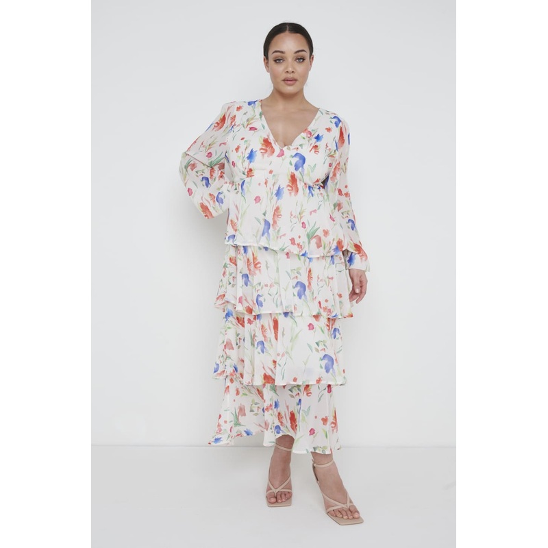Ashton Ruffle Midi Dress Curve – Dainty Floral