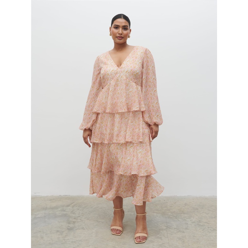 Ashton Ruffle Midi Dress Curve – Ditsy Animal Sorbet Print