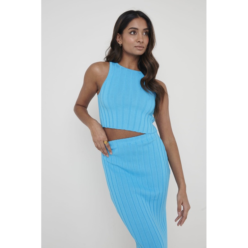 Auden Rib Knit Crop Top – Aqua Blue