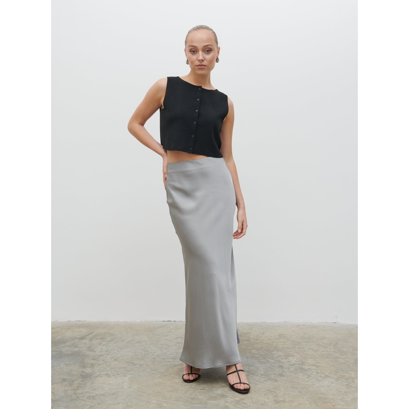 Breya Satin Maxi Skirt – Slate Grey