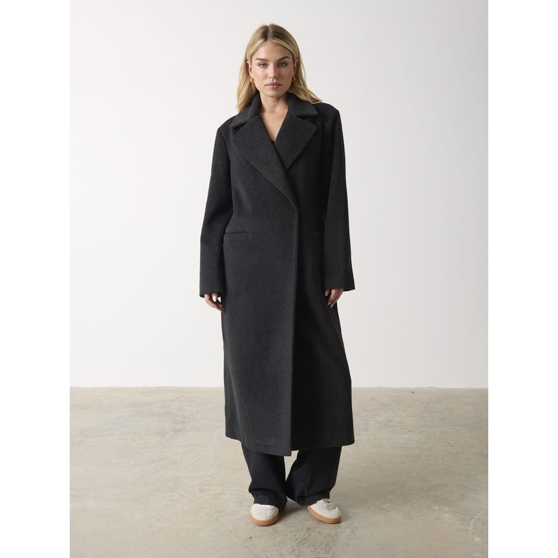 Ezra Boxy Collared Coat – Charcoal