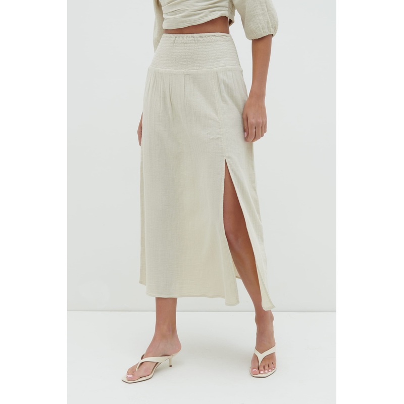 Ingrid Ruched Midaxi Skirt – Beige
