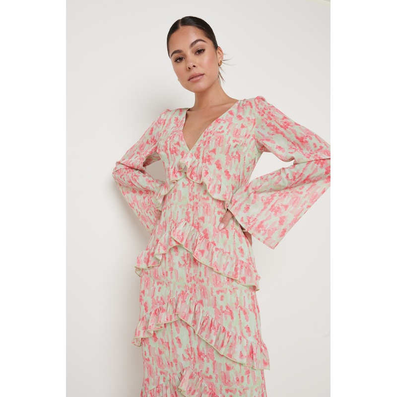 Paige Ruffle Maxi Dress – Abstract Spot