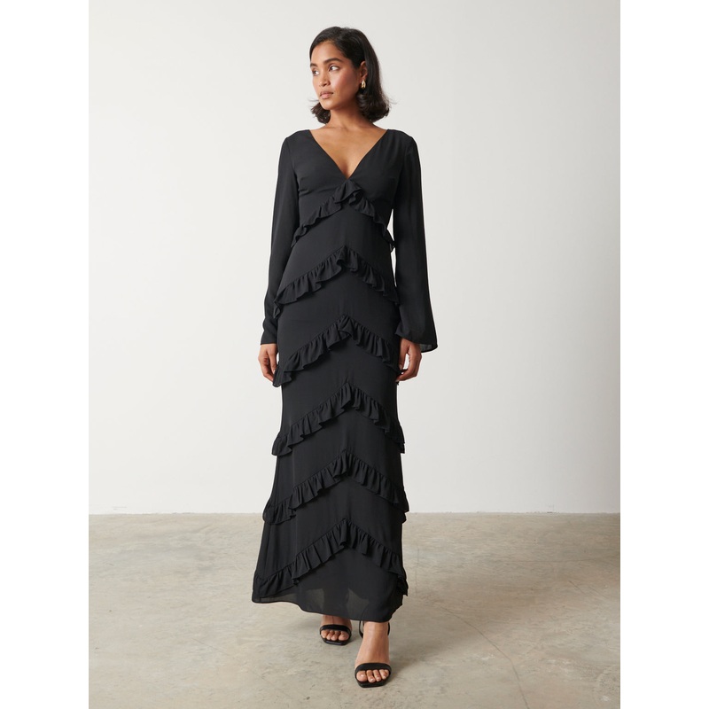 Paige Ruffle Maxi Dress – Black