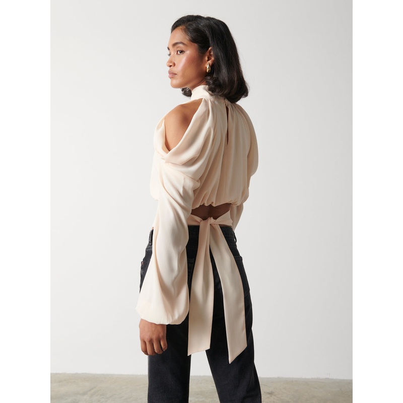 Selena Cold Shoulder Top – Pearl Ivory