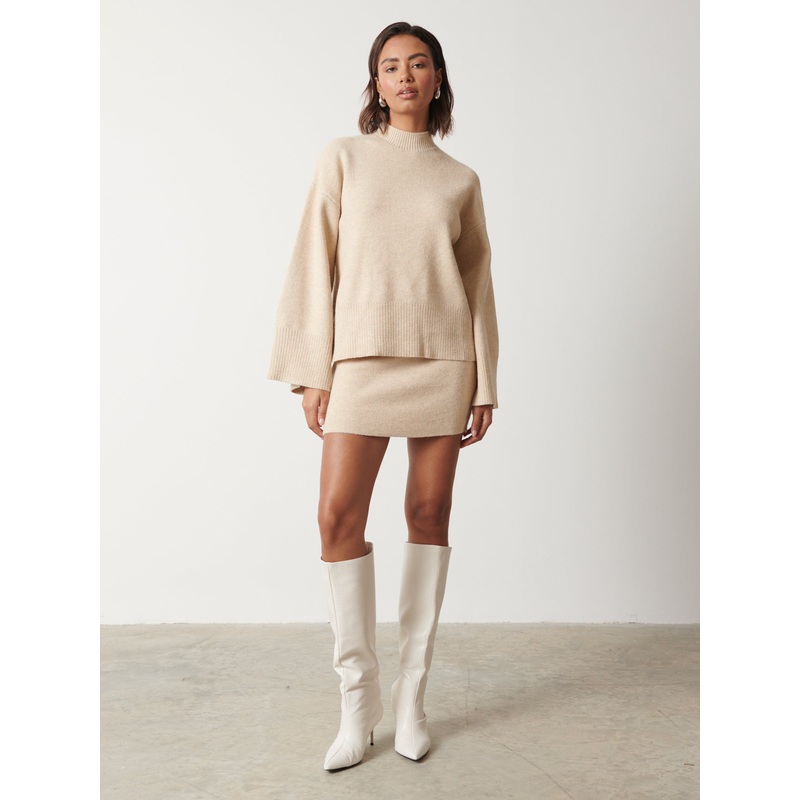 Sloane A-line Knit Mini Skirt – Oatmeal