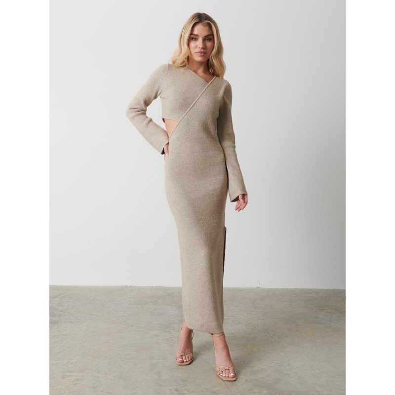 Zariah Space Dye Midaxi Dress – Beige