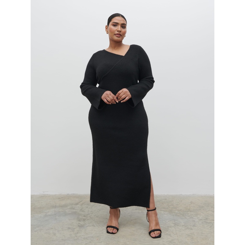 Zariah Space Dye Midaxi Dress Curve – Black