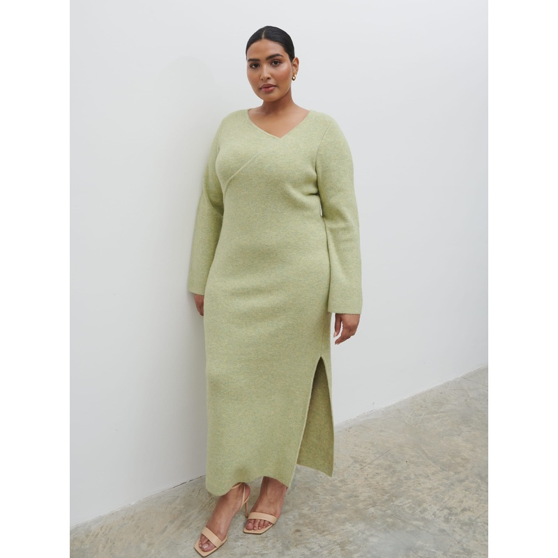 Zariah Space Dye Midaxi Dress Curve – Pistachio