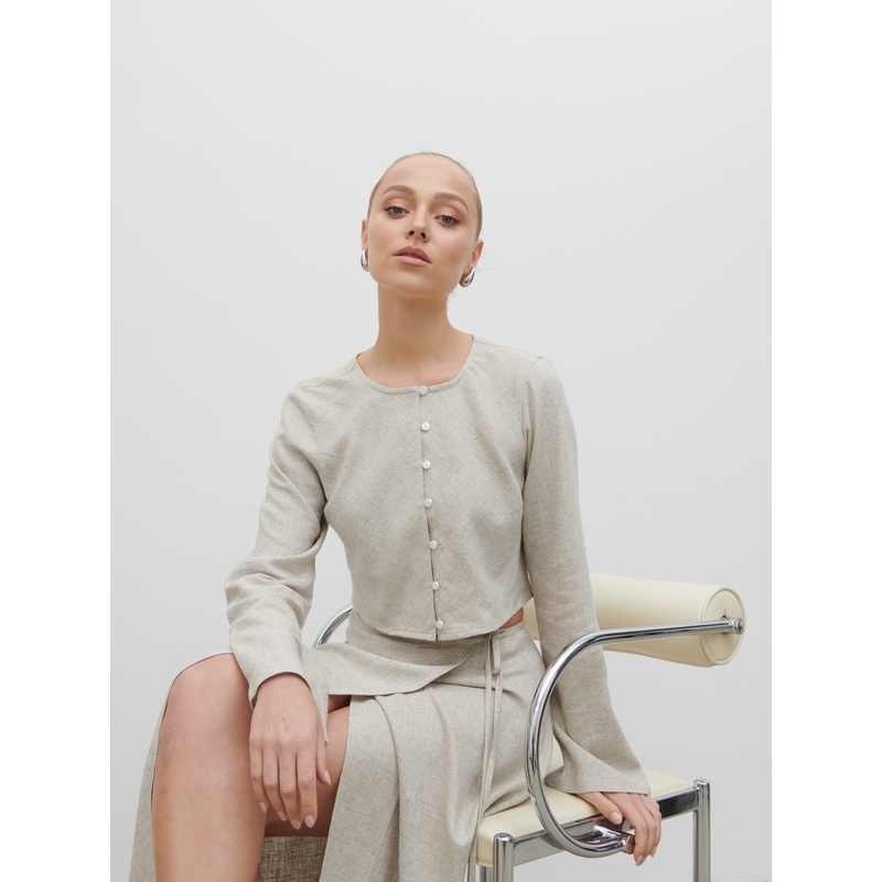 Abigail Button Front Linen Blouse – Natural