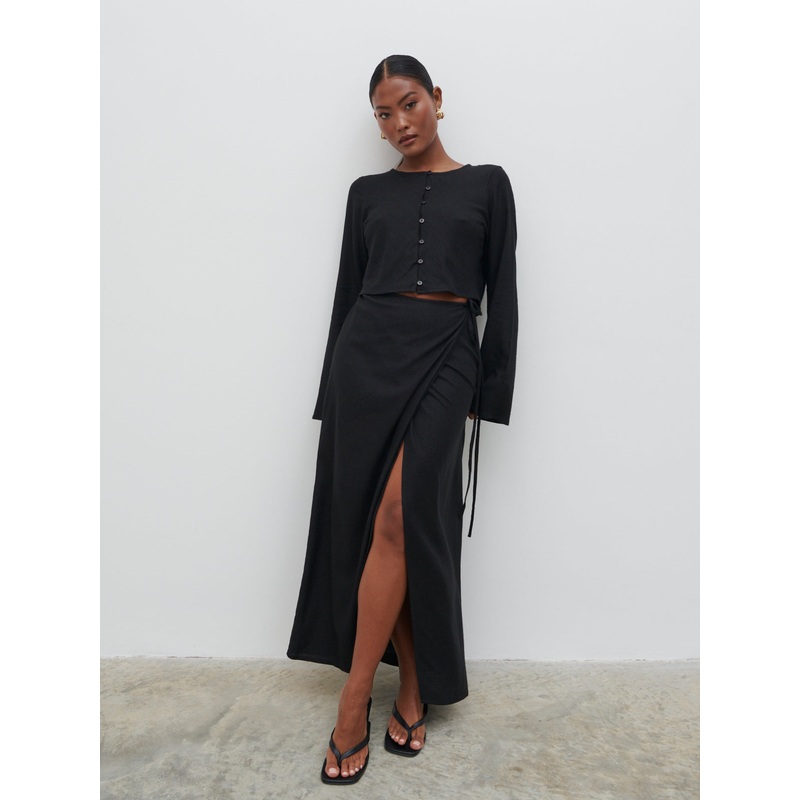 Abigail Wrap Linen Midaxi Skirt – Black