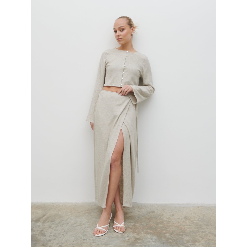 Abigail Wrap Linen Midaxi Skirt – Natural