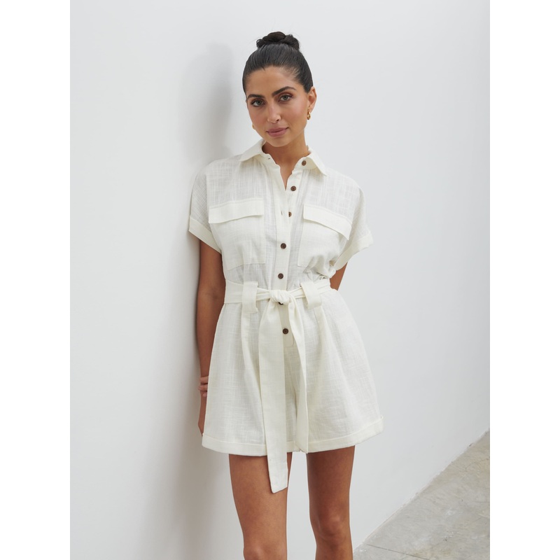 Anica Utility Playsuit – Cream