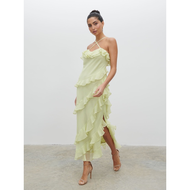 Aryana Ruffle Midaxi Dress – Pistachio