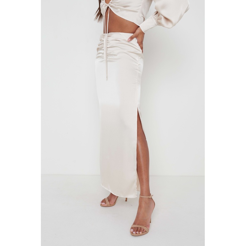 Bec Ruched Waist Midaxi Skirt – Oyster