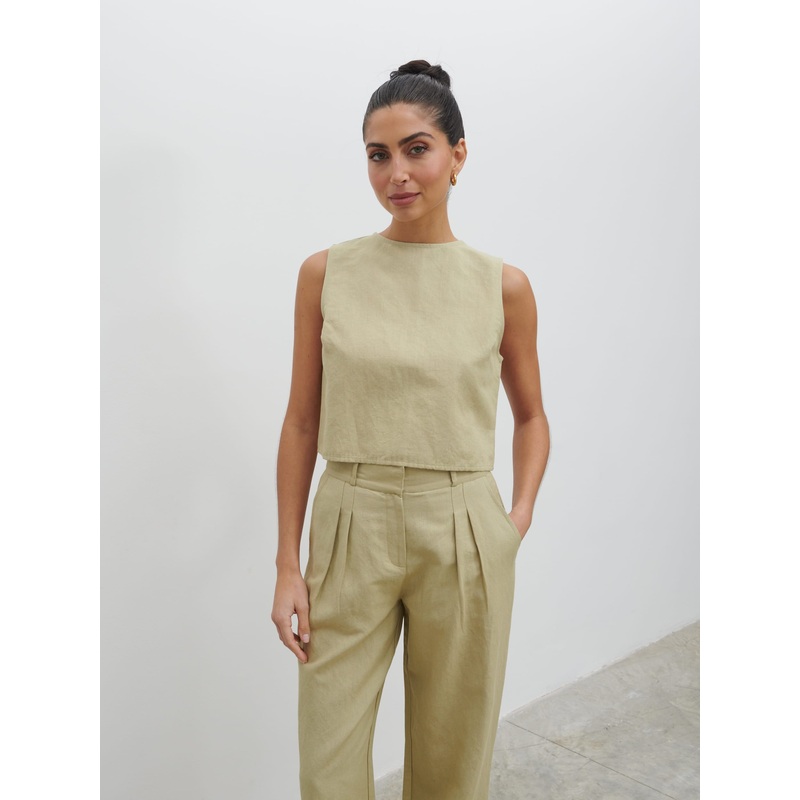 Bryony Boxy Linen Top – Olive-6 & 8 & 10 & 12 & 14 & 16