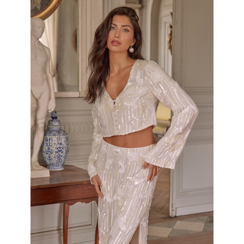 Cannes Sequin Cropped Blouse – Ivory