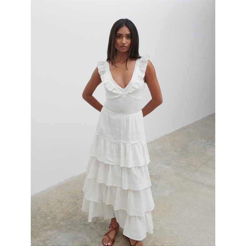 Opal Ruffle Midaxi Dress – Cream