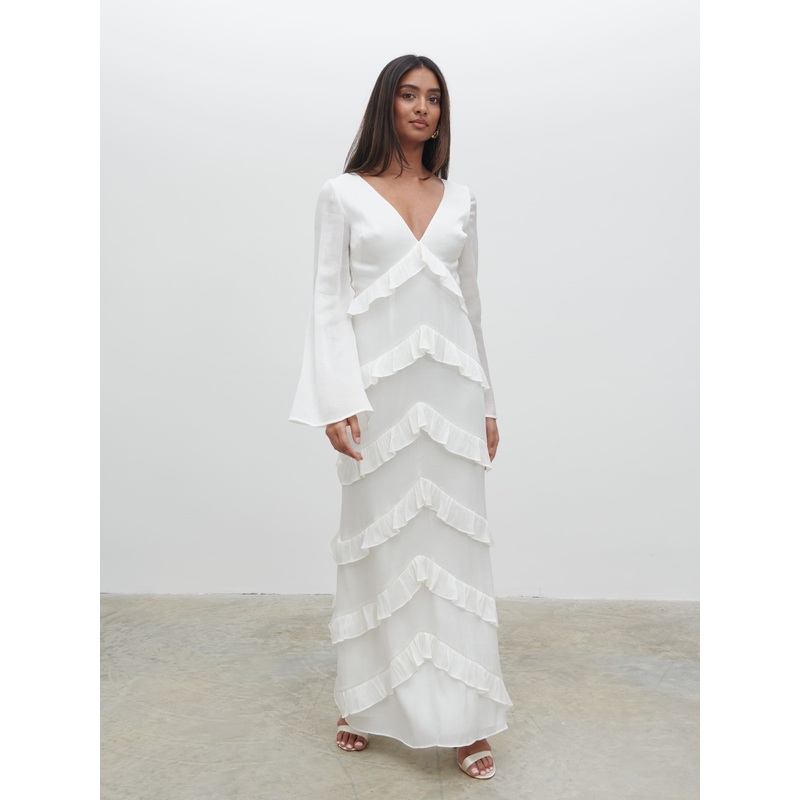 Paige Ruffle Metallic Maxi Dress – Ivory