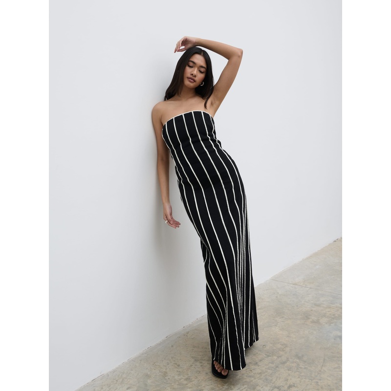 Penny Striped Bandeau Dress – Black and Cream