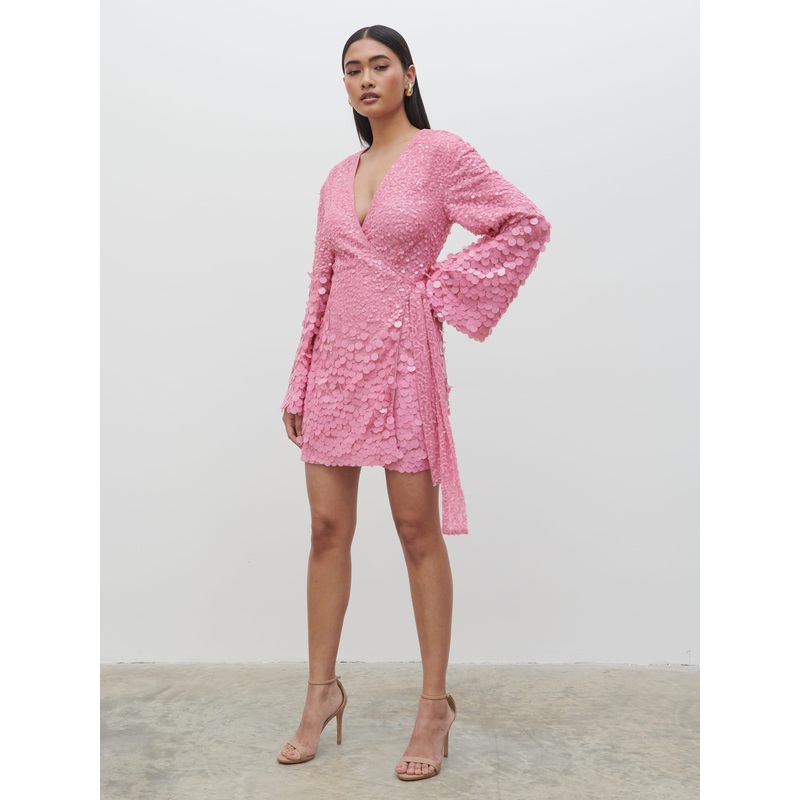 Provence Wrap Sequin Dress – Pink