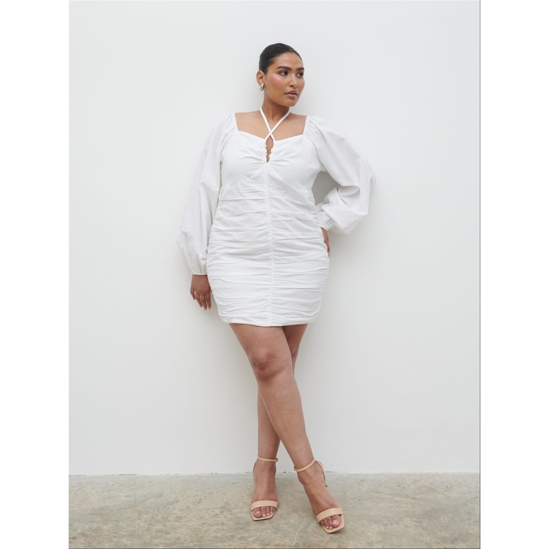 Renna Ruched Front Mini Dress Curve – Natural