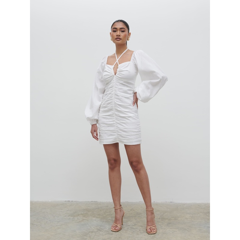 Renna Ruched Front Mini Dress – Natural