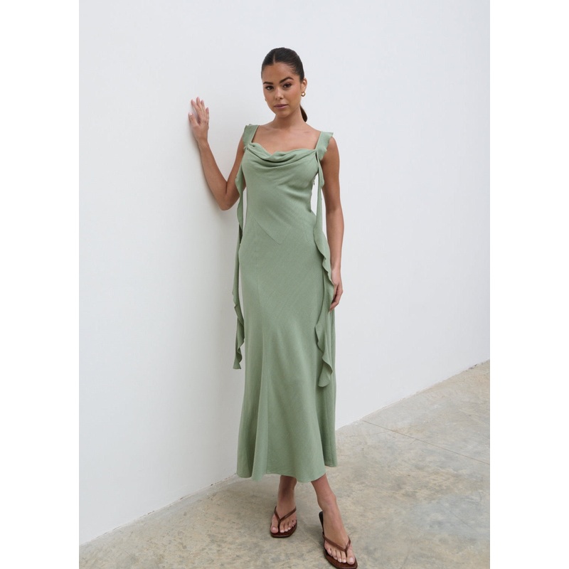 Rya Ruffle Midaxi Dress – Green