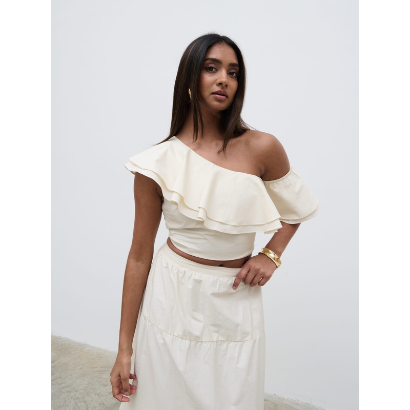 Sol Ruffle Cropped Top – Natural
