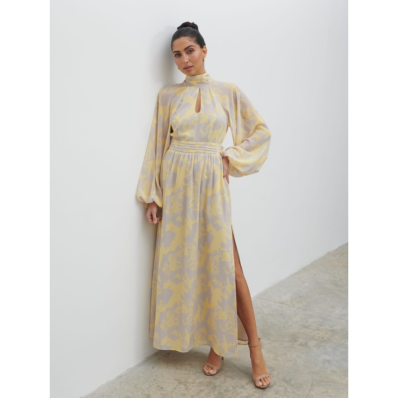 Steph Keyhole Maxi Dress – Lemon and Beige Floral