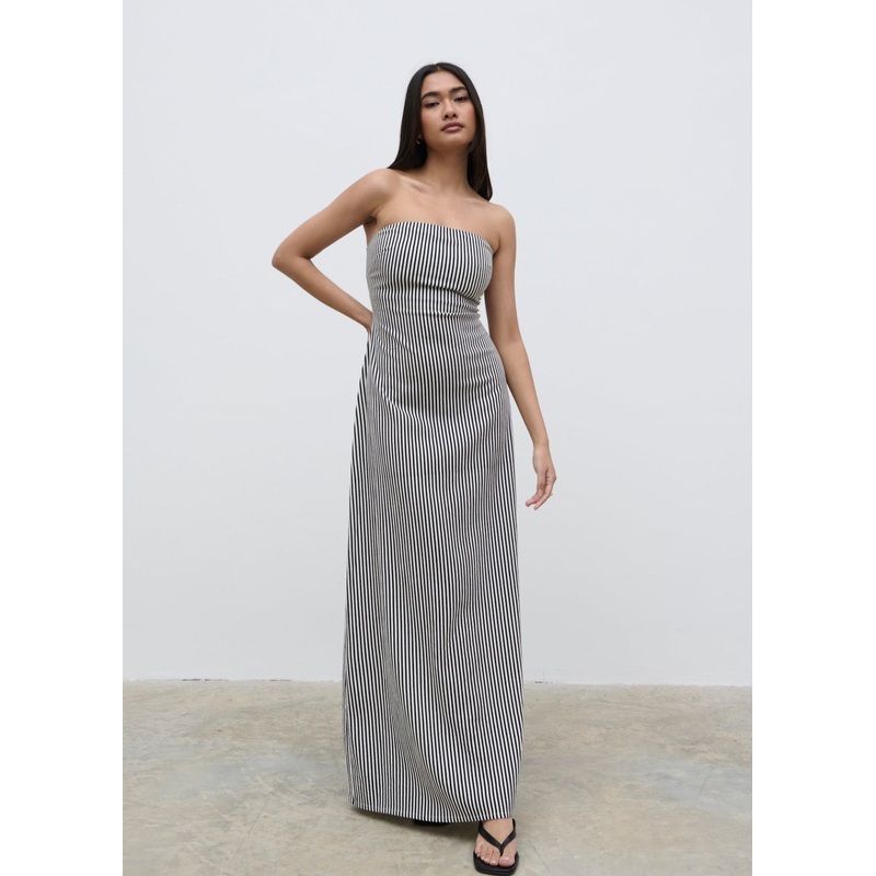 Sunny Striped Bandeau Dress – Stone and Black