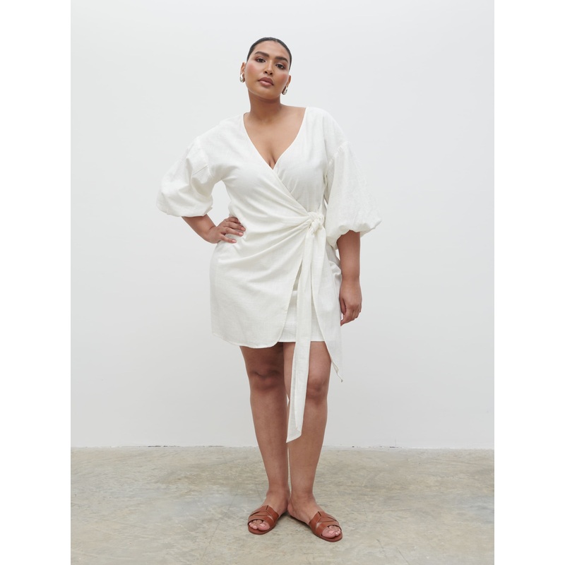 Tamara Wrap Mini Dress Curve – Cream