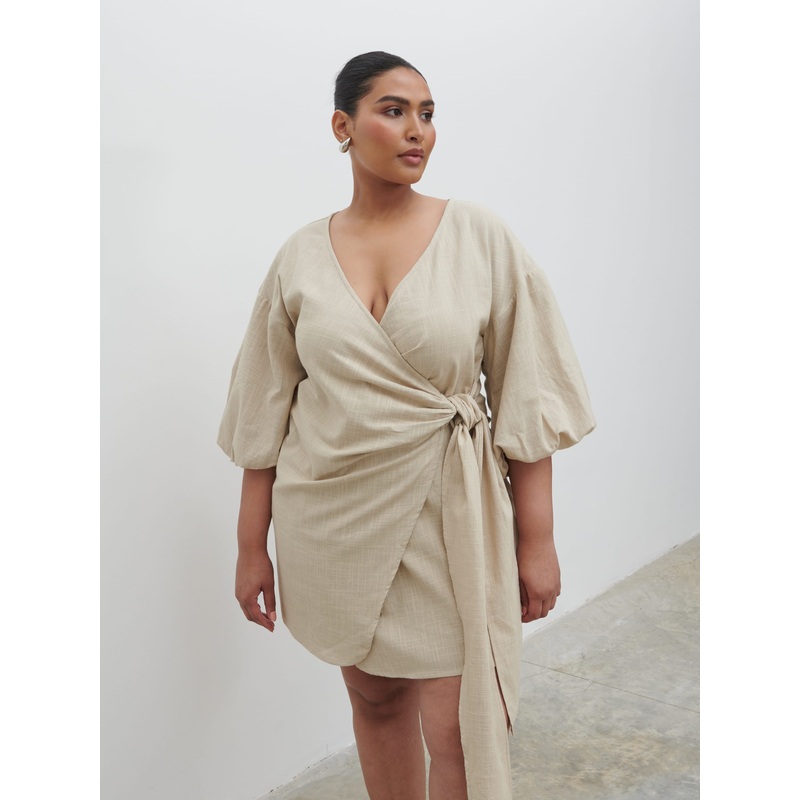 Tamara Wrap Mini Dress Curve – Natural
