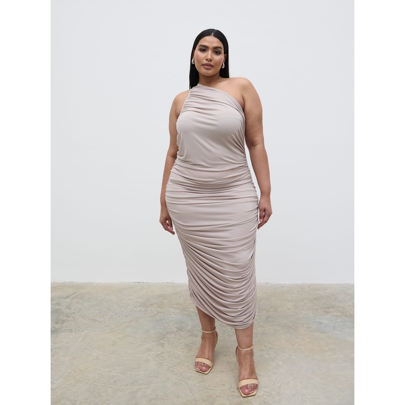 Zephee Jersey Midaxi Dress Curve – Stone