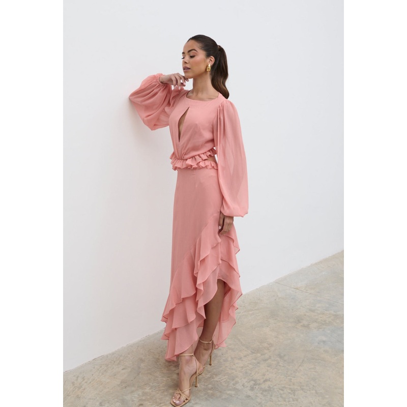 Adelina Cut Out Ruffle Maxi Dress – Apricot Ice