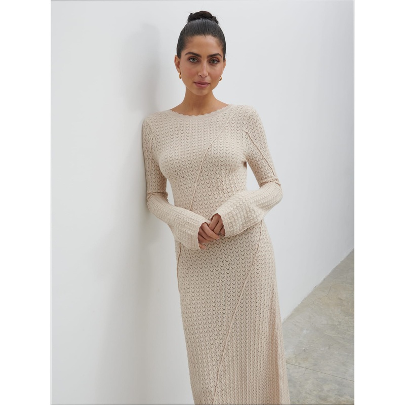 Adeline Knit Midaxi Dress – Beige