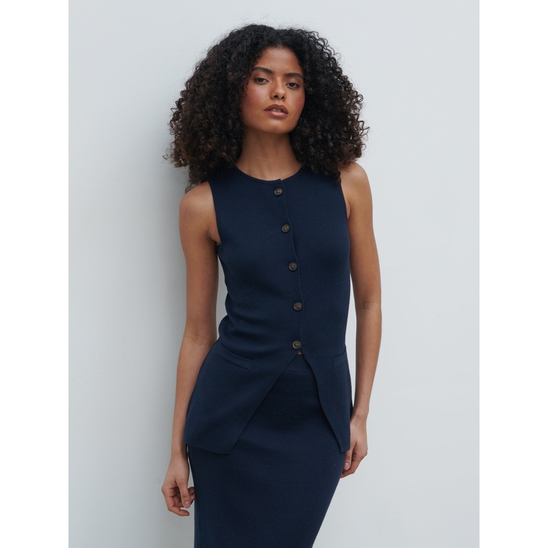 Alba Knit Waistcoat – Navy-XS & S & M & L