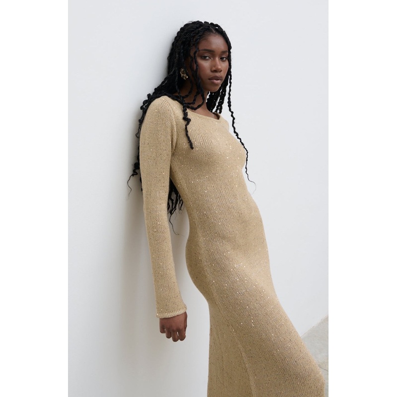 Anastasia Sequin Maxi Knit Dress – Gold