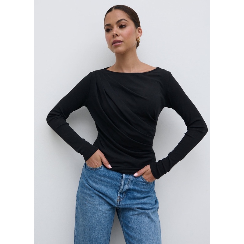 Aubrie Semi-Sheer Jersey Top – Black