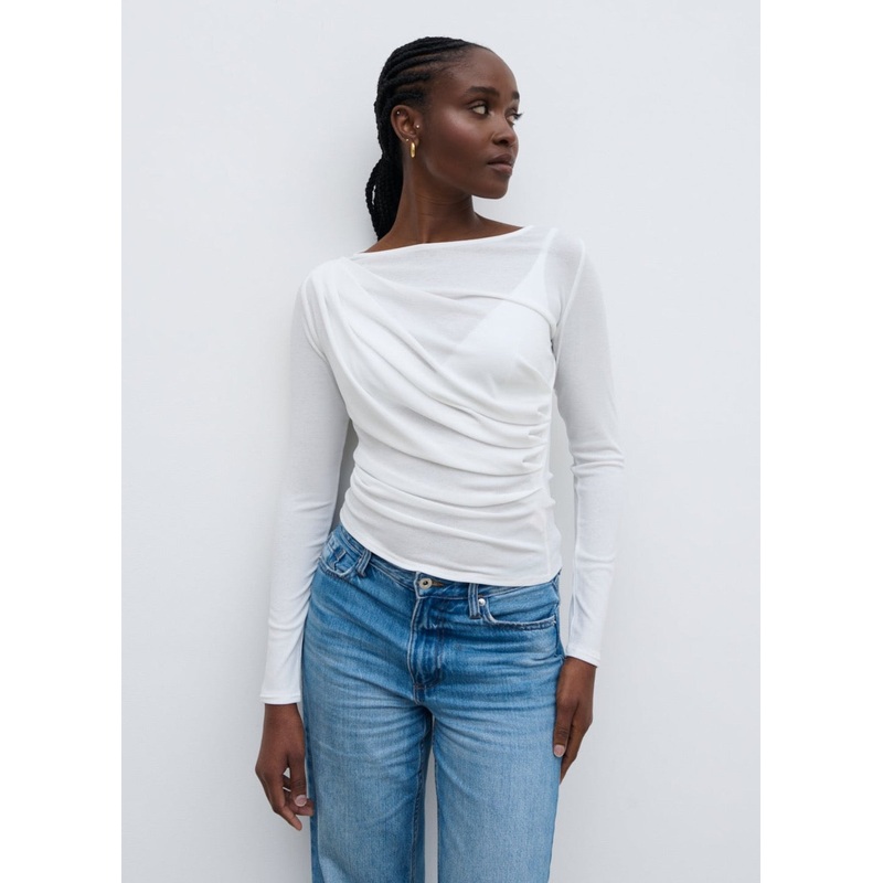 Aubrie Semi-Sheer Jersey Top – White