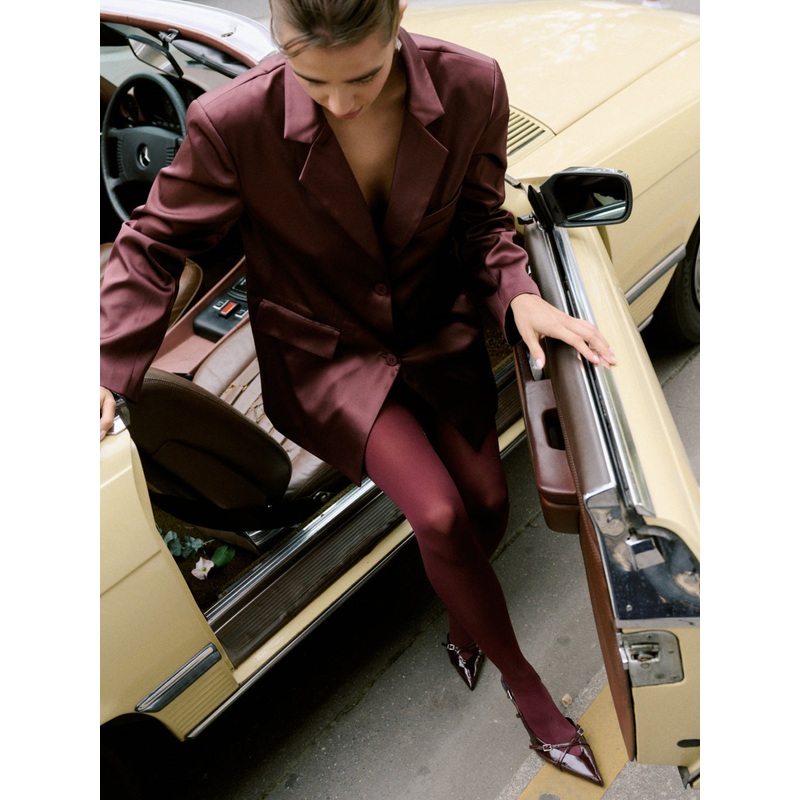 Beck Satin Oversized Dad Blazer – Deep Wine