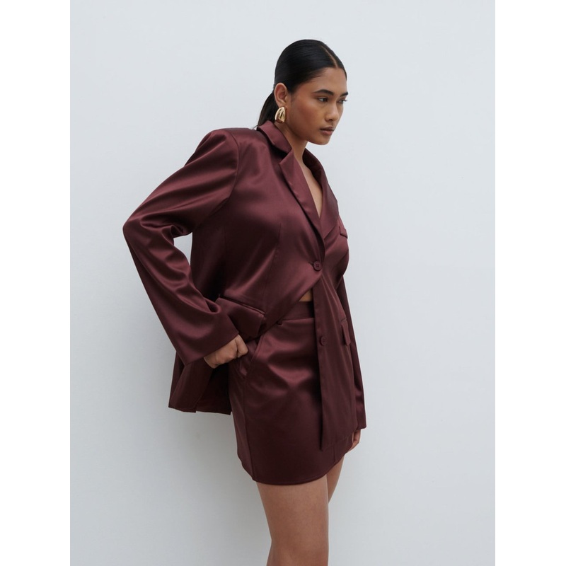 Beck Satin Tailored Micro Mini Skirt – Deep Wine