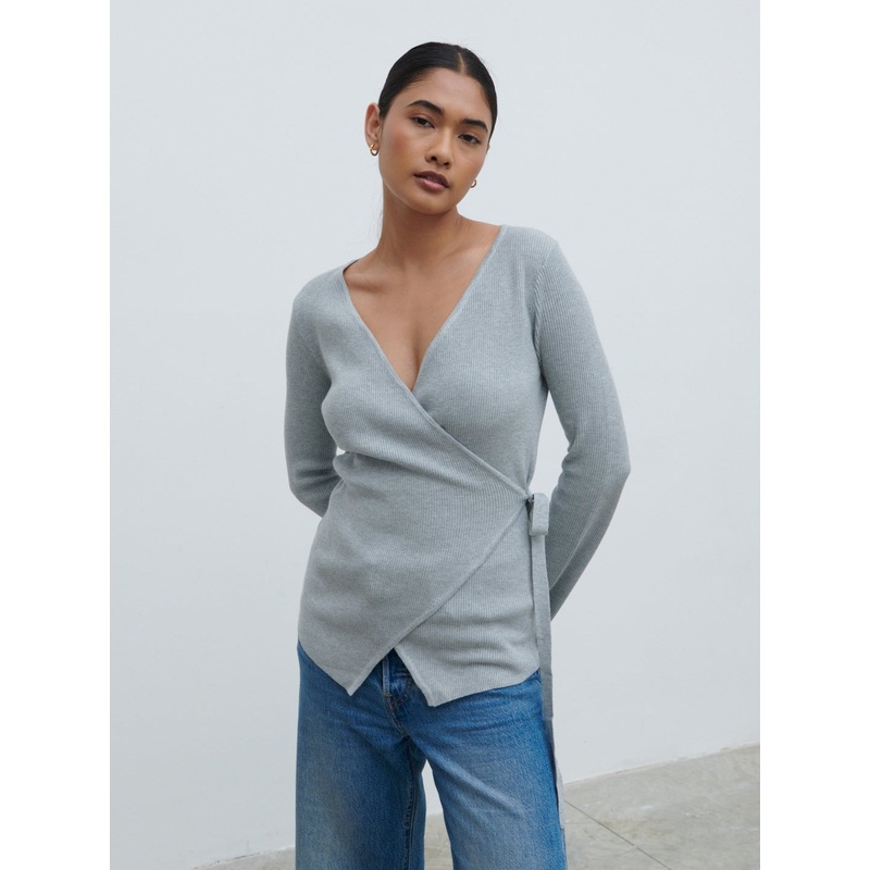 Bettie Wrap Knit Cardigan – Grey Marl