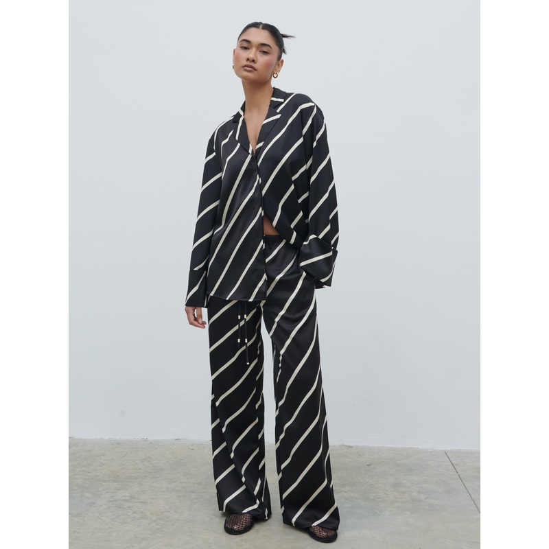 Bobbi Drawstring Trousers – Black Asymmetric Stripe